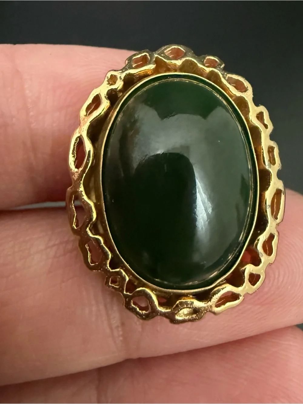 Vintage ANSON Gold-tone Faux Jade Green Stone Cabochon Mesh Cufflinks